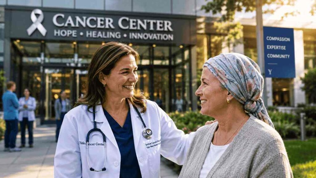 Best Cancer Centers in Connecticut 2026 featuring American cancer patients and leading oncology specialists inside a modern advanced cancer treatment center with state-of-the-art technology and compassionate care.