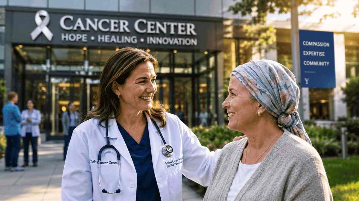 Best Cancer Centers in Connecticut 2026 featuring American cancer patients and leading oncology specialists inside a modern advanced cancer treatment center with state-of-the-art technology and compassionate care.