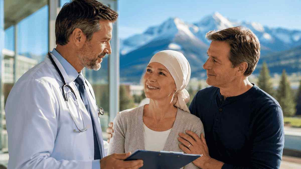 American cancer patient meeting with an oncology specialist in a modern Montana cancer center, symbolizing advanced cancer treatment, hope, and expert care in Montana's top cancer hospitals.