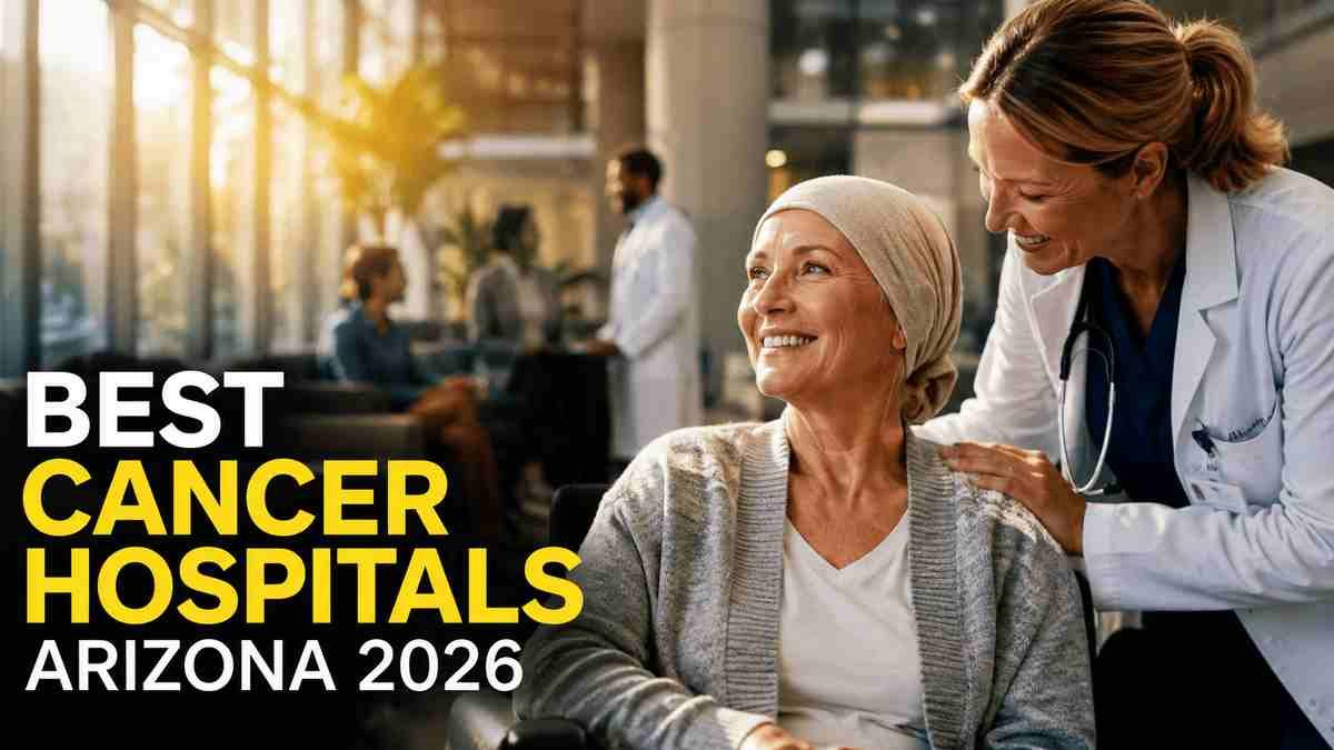 Compassionate American oncologist comforting a smiling cancer patient inside a modern Arizona cancer center, representing advanced cancer treatment and hope in 2026.