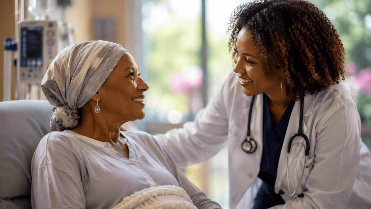 American oncologist discussing a personalized treatment plan with a cancer patient inside a modern Mississippi cancer center, representing the best cancer hospitals in Mississippi for advanced oncology care in 2026.