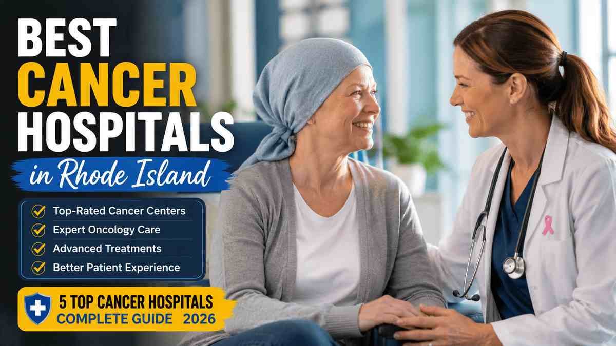 Best cancer hospitals in Rhode Island featuring a compassionate oncologist comforting a smiling cancer patient inside a modern cancer treatment center, highlighting top-rated cancer care in Rhode Island for 2026.