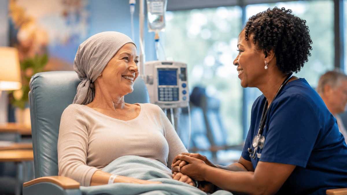 Top cancer hospitals in South Carolina featuring compassionate doctors, modern cancer treatment center, and patients receiving advanced oncology care in a bright medical facility.