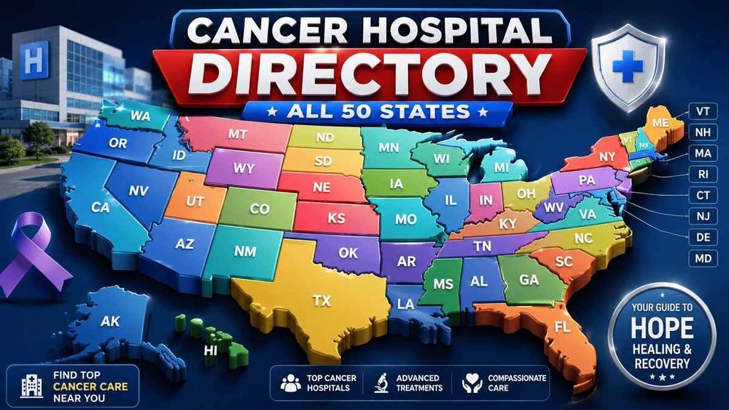 3D map of the United States showing all 50 states for a cancer hospital directory and state-by-state guide to the best cancer hospitals in the USA.